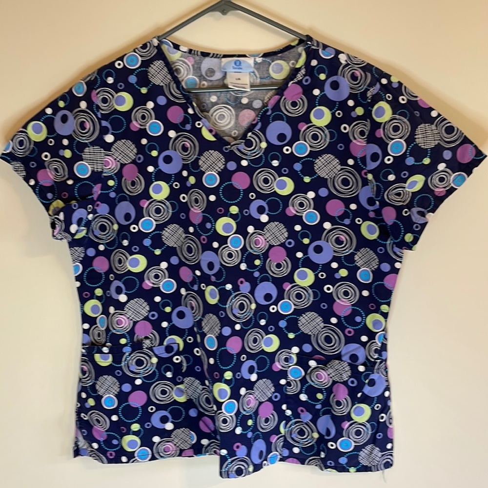 SB Scrubs Womens Large Navy with Colorful Circle Designs